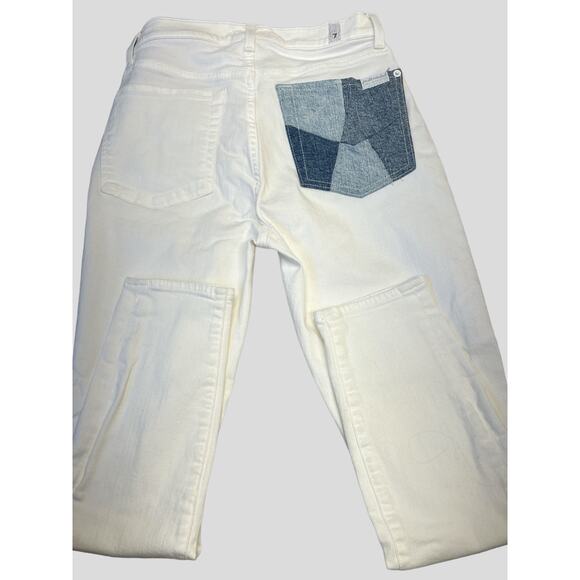 Seven for All Mankind Jeans High Waist Ankle Skinny White w/ Denim Patch Pocket - Picture 4 of 16